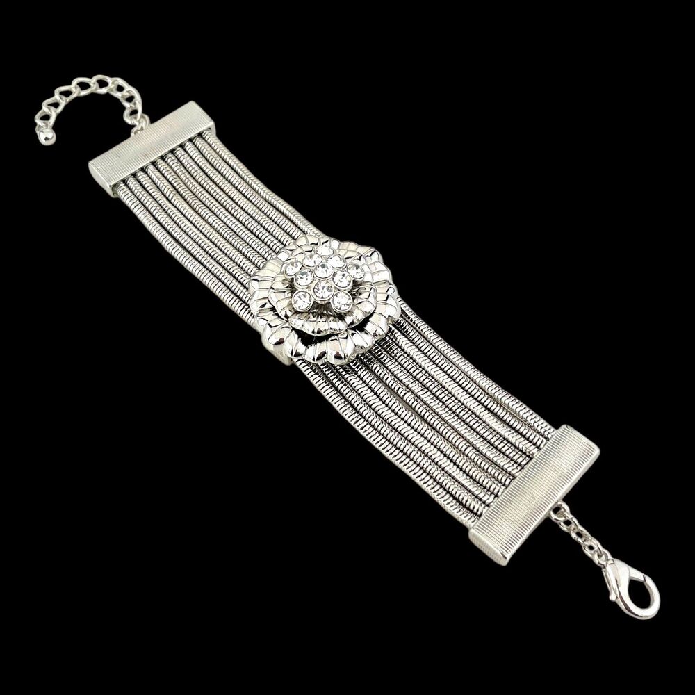 New Floral Crystal Bracelet Silver Tone Premier Designs - 3T
